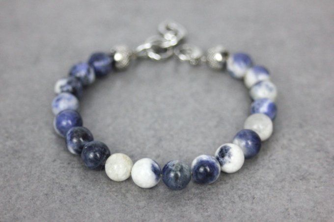 Bracelet perles sodalite et acier inoxydable