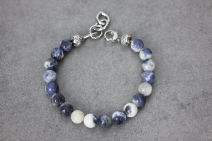 Bracelet perles sodalite et acier inoxydable