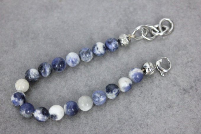 Bracelet perles sodalite et acier inoxydable