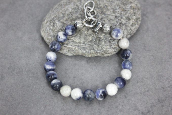 Bracelet perles sodalite et acier inoxydable
