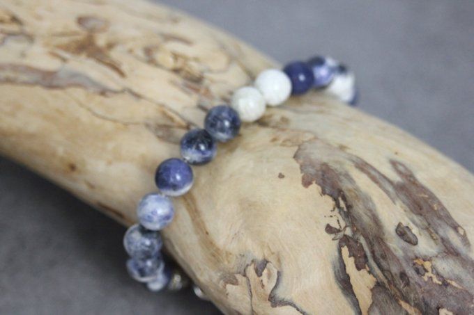 Bracelet perles sodalite et acier inoxydable