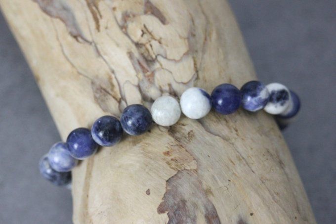 Bracelet perles sodalite et acier inoxydable