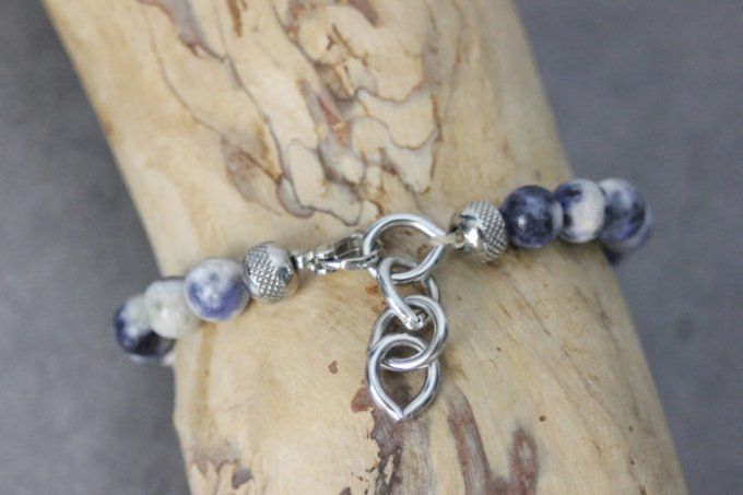 Bracelet perles sodalite et acier inoxydable