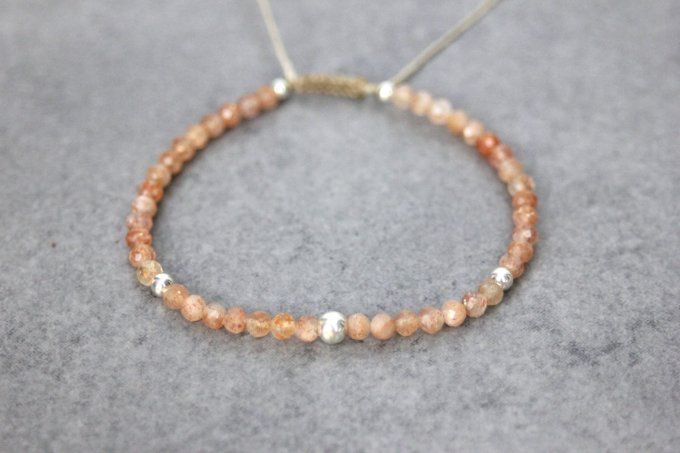 Bracelet pierres de soleil facettées et argent massif