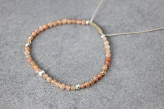 Bracelet pierres de soleil facettées et argent massif