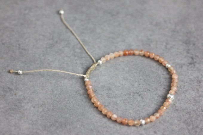 Bracelet pierres de soleil facettées et argent massif