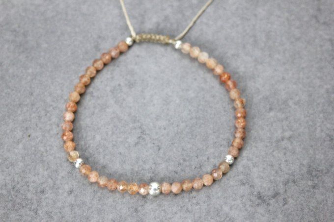 Bracelet pierres de soleil facettées et argent massif