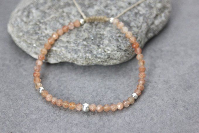 Bracelet pierres de soleil facettées et argent massif