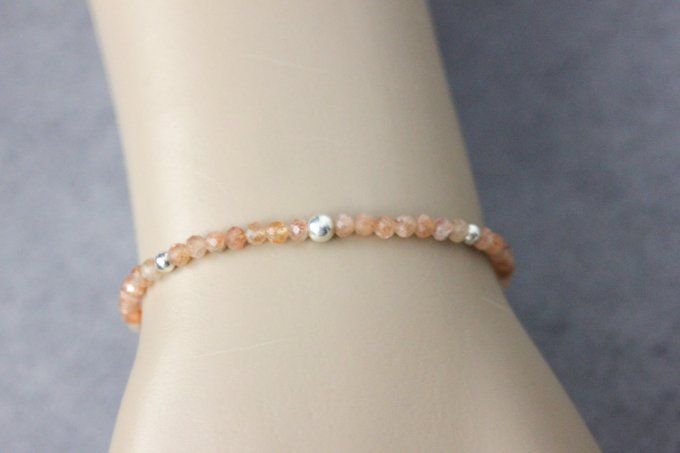 Bracelet pierres de soleil facettées et argent massif