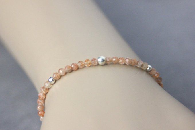 Bracelet pierres de soleil facettées et argent massif