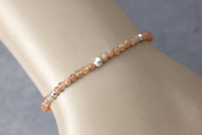 Bracelet pierres de soleil facettées et argent massif