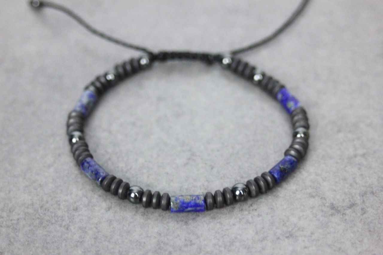Bracelet perles lapis lazuli et hématite