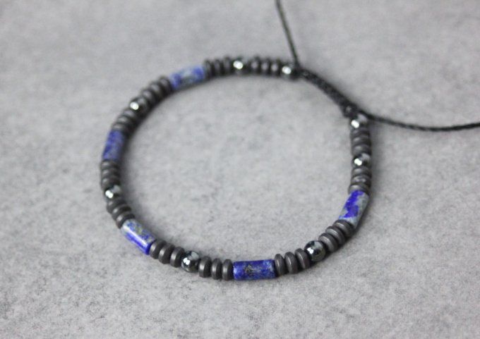 Bracelet perles lapis lazuli et hématite