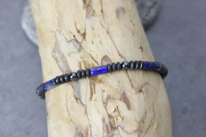 Bracelet perles lapis lazuli et hématite