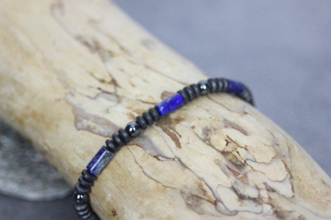 Bracelet perles lapis lazuli et hématite