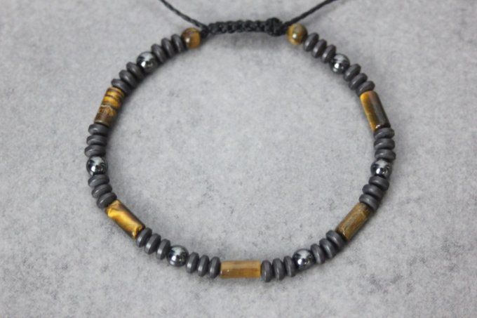 Bracelet perles œil de tigre et hématite