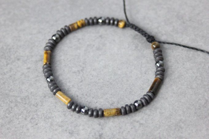 Bracelet perles œil de tigre et hématite