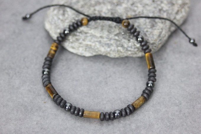 Bracelet perles œil de tigre et hématite