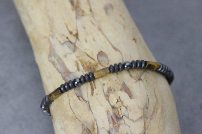 Bracelet perles œil de tigre et hématite