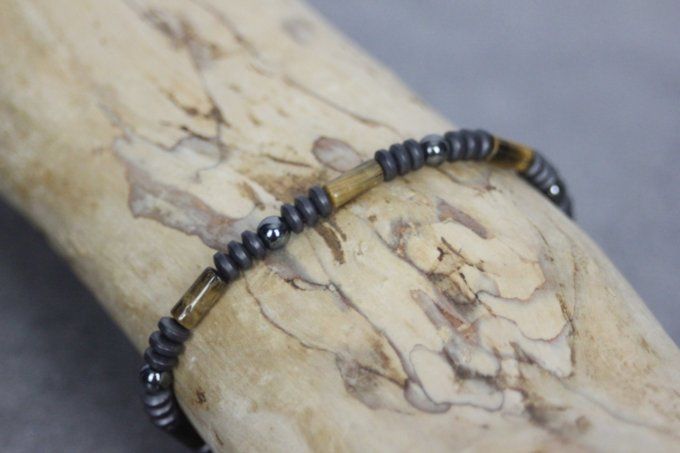 Bracelet perles œil de tigre et hématite