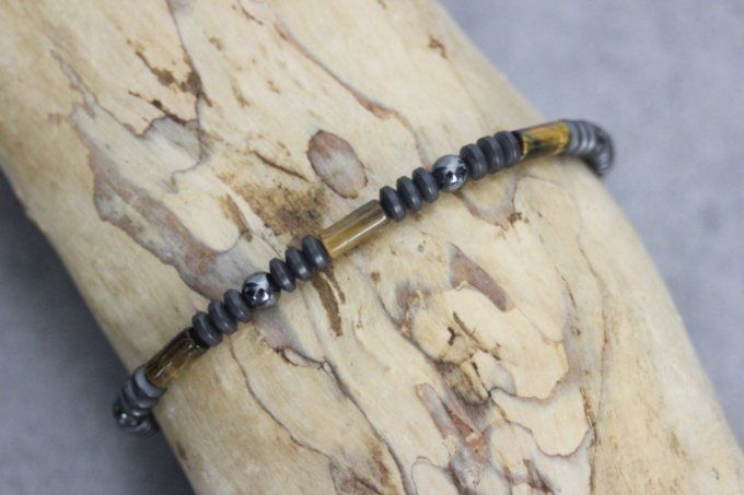 Bracelet perles œil de tigre et hématite