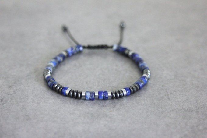 Bracelet perles heishi en lapis lazuli, hématite et hématite argentée