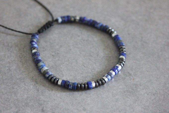 Bracelet perles heishi en lapis lazuli, hématite et hématite argentée