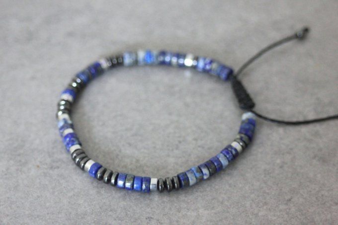 Bracelet perles heishi en lapis lazuli, hématite et hématite argentée