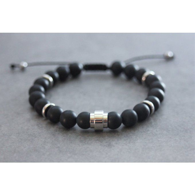 Bracelet en perles onyx mat et perle tube acier inoxydable