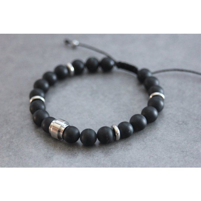 Bracelet en perles onyx mat et perle tube acier inoxydable