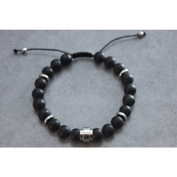 Bracelet en perles onyx mat et perle tube acier inoxydable