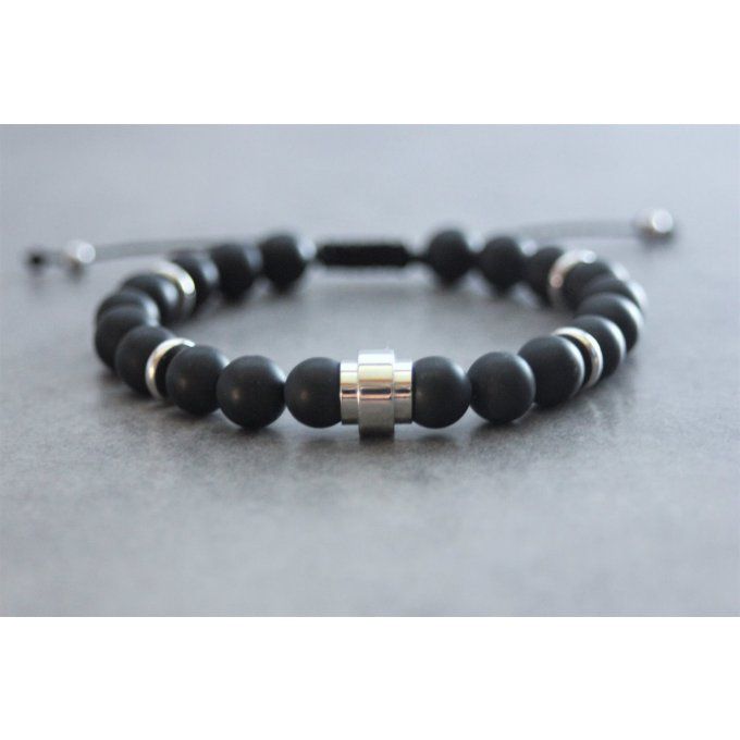 Bracelet en perles onyx mat et perle tube acier inoxydable