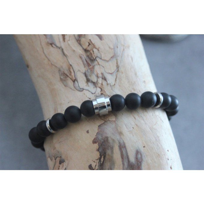 Bracelet en perles onyx mat et perle tube acier inoxydable