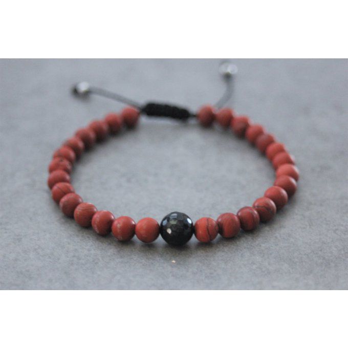 Bracelet perles jaspe rouge mat et onyx facettée