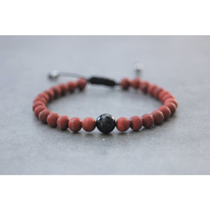 Bracelet perles jaspe rouge mat et onyx facettée