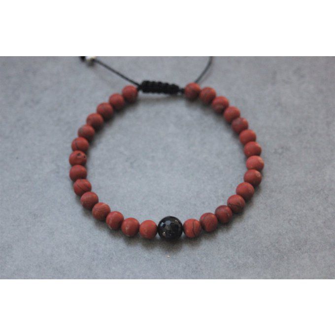 Bracelet perles jaspe rouge mat et onyx facettée