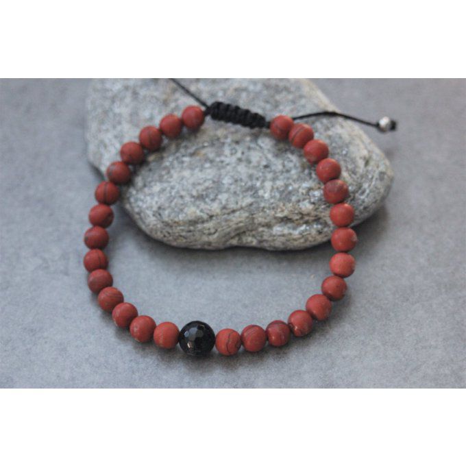 Bracelet perles jaspe rouge mat et onyx facettée