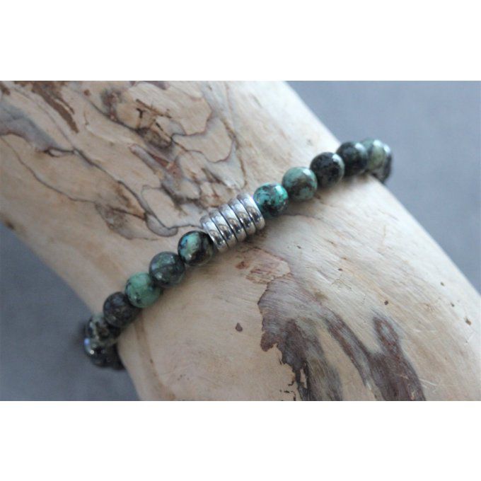 Bracelet perles turquoise africaine, hématite et acier inoxydable