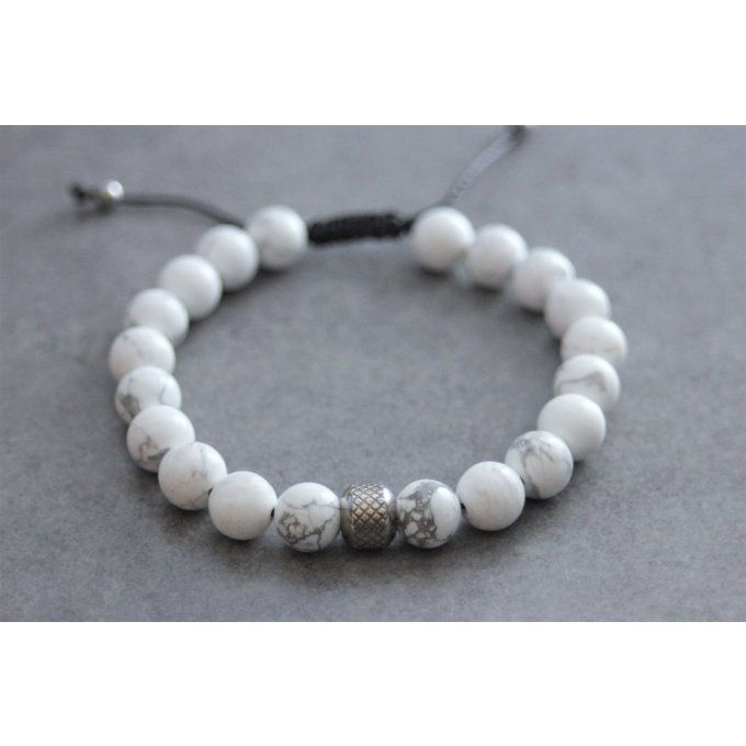 Bracelet perles howlite blanche et acier inoxydable