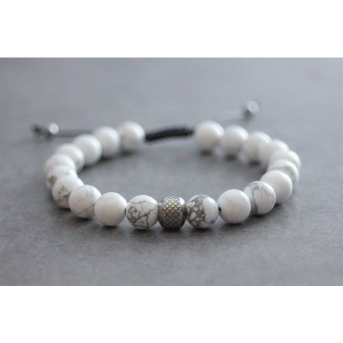 Bracelet perles howlite blanche et acier inoxydable