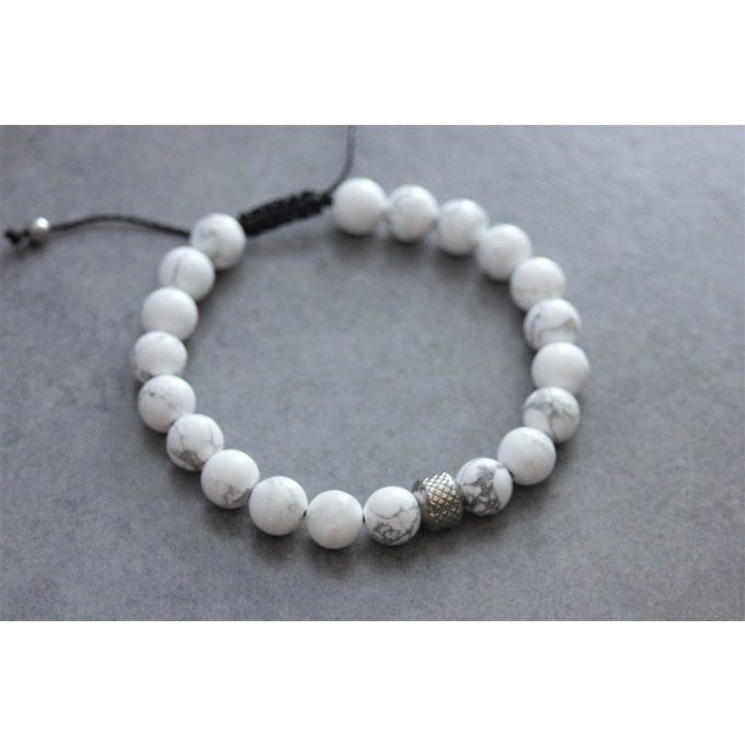 Bracelet perles howlite blanche et acier inoxydable