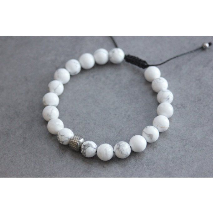 Bracelet perles howlite blanche et acier inoxydable