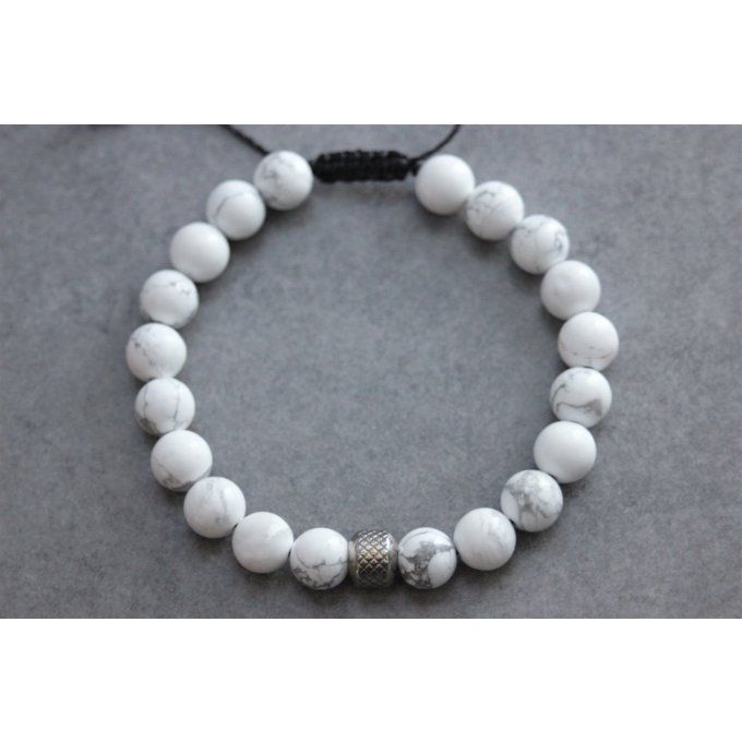 Bracelet perles howlite blanche et acier inoxydable