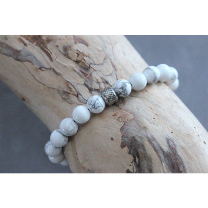 Bracelet perles howlite blanche et acier inoxydable