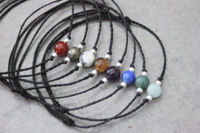 Bracelet cordon perle en pierre naturelle au choix et perles argent massif