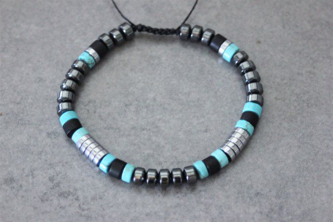 Bracelet perles heishi en turquenite, onyx mat, hématite et hématite argenté