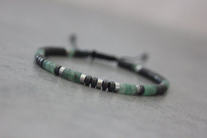 Bracelet perles heishi en aventurine émeraude, hématite et hématite argentée