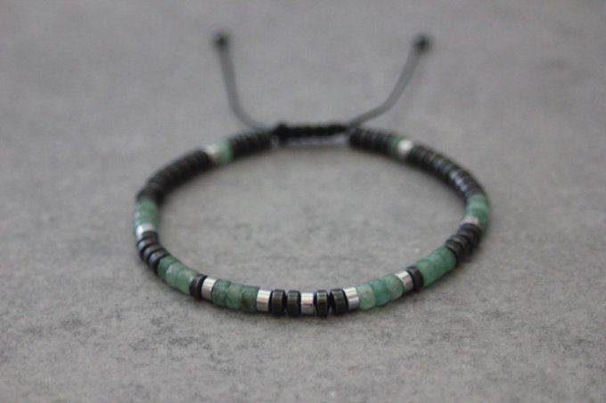 Bracelet perles heishi en aventurine émeraude, hématite et hématite argentée