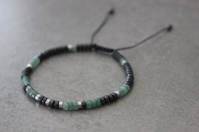 Bracelet perles heishi en aventurine émeraude, hématite et hématite argentée