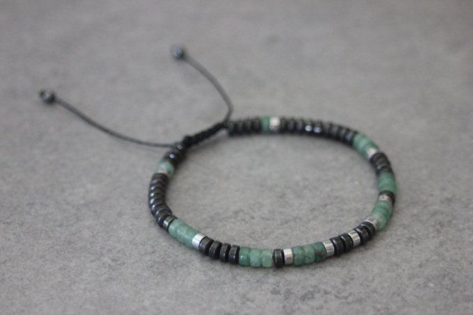 Bracelet perles heishi en aventurine émeraude, hématite et hématite argentée